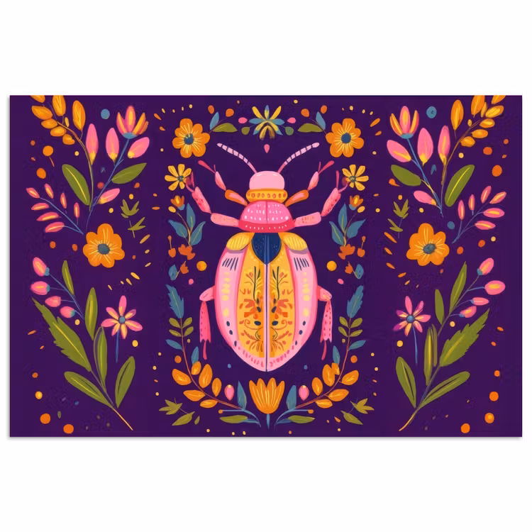 Poster - Käfer - Leuchtend bunt - Blüten - Blätter — 1
