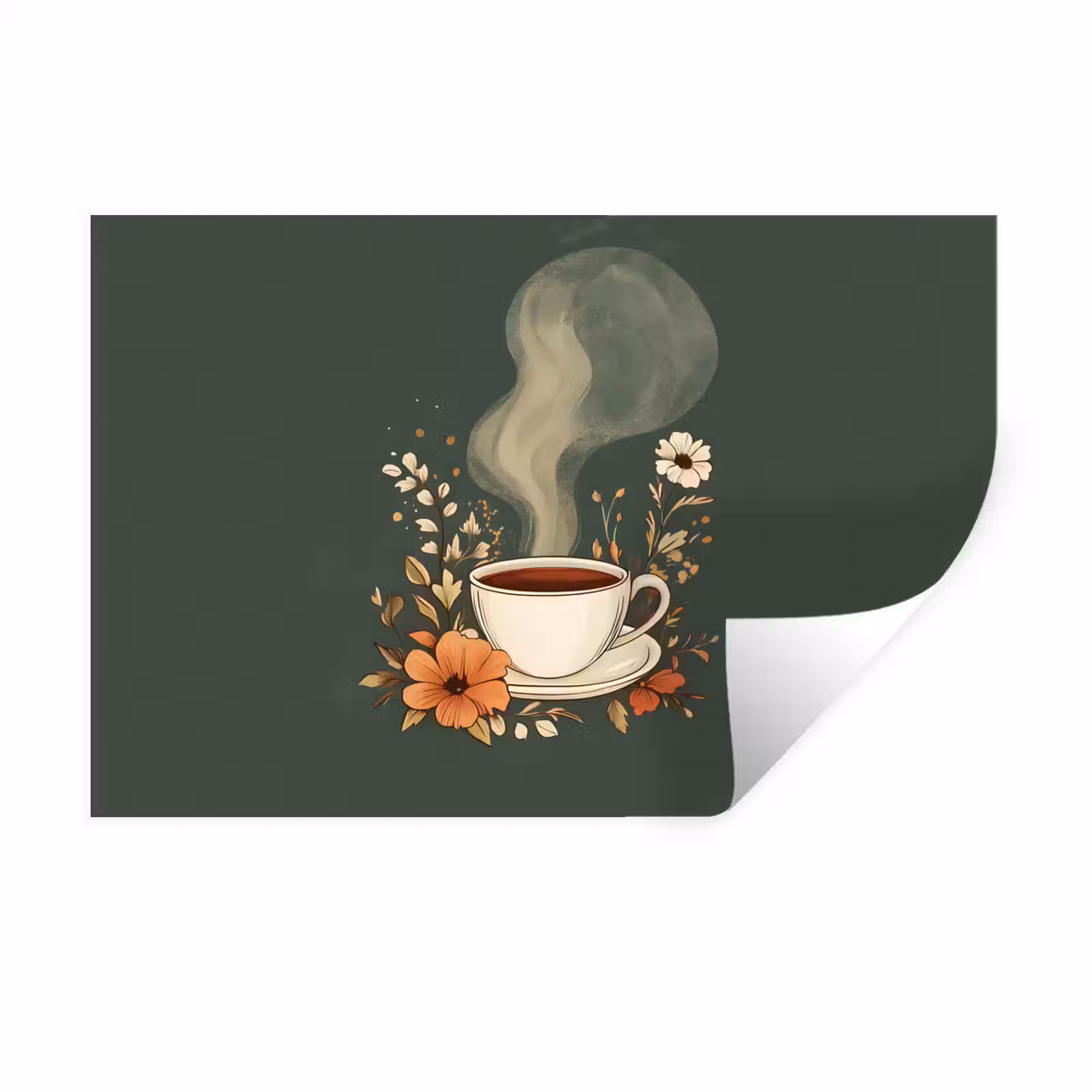 Wandtattoo – Tasse - Blumen - Grün - Kaffee — 1