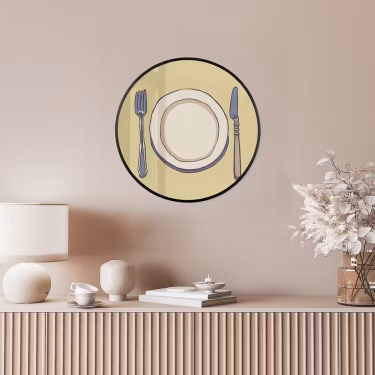 Poster im Rahmen Rund - Illustration - Teller - Besteck - Beige — 5