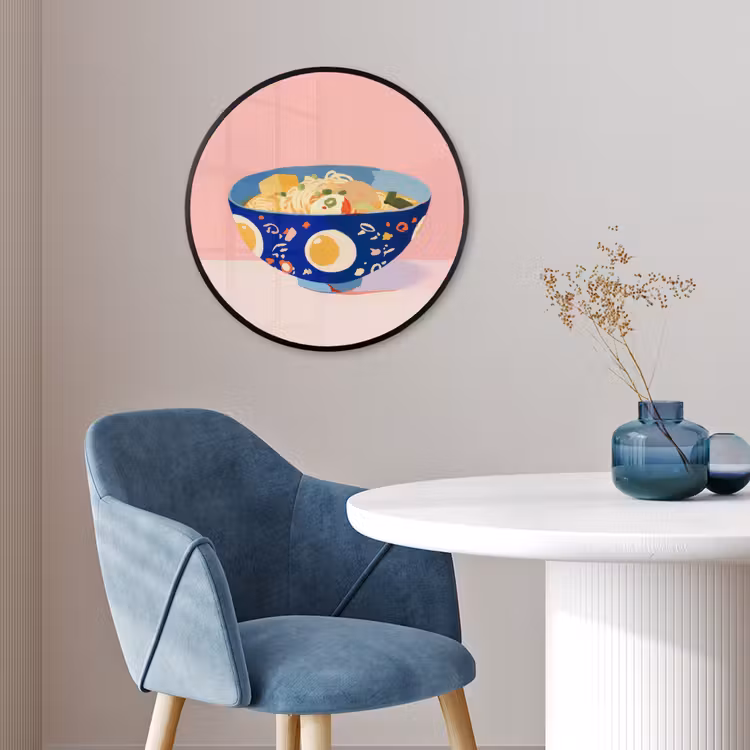 Poster im Rahmen Rund - Nudeln - Schüssel - Blau - Illustration — 4