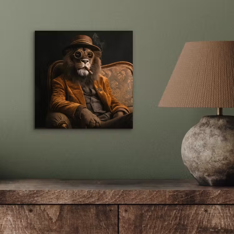 Alu-Dibond-Bild - Brille - Löwe - Bank - Hut — 3