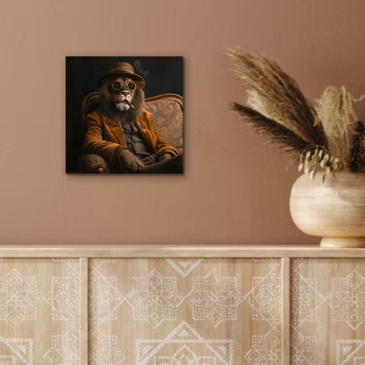 Alu-Dibond-Bild - Brille - Löwe - Bank - Hut — 5