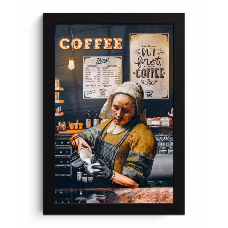 Bilder mit Rahmen - Milchmädchen - Barista - Kaffee - Vintage - Kunst - Abstrakt - Malerei - Alte Meister — 1