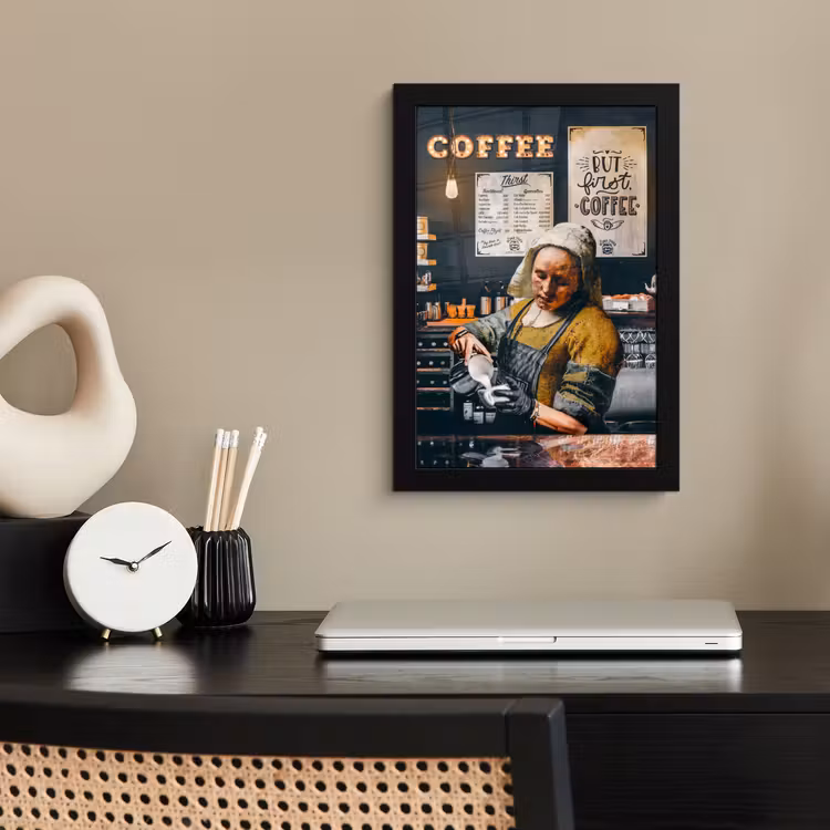 Bilder mit Rahmen - Milchmädchen - Barista - Kaffee - Vintage - Kunst - Abstrakt - Malerei - Alte Meister — 2