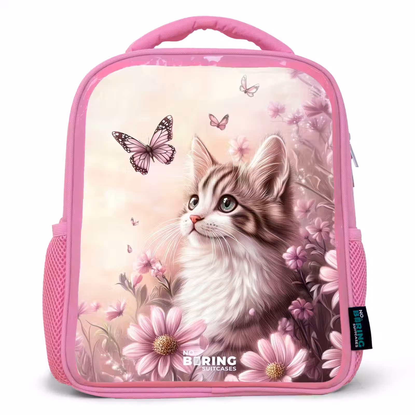 Rucksack Kind - Rosa - Katze - Lila - Schmetterlinge - Blumen — 1