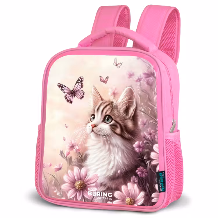 Rucksack Kind - Rosa - Katze - Lila - Schmetterlinge - Blumen — 2