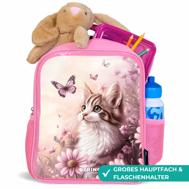 Rucksack Kind - Rosa - Katze - Lila - Schmetterlinge - Blumen — 3