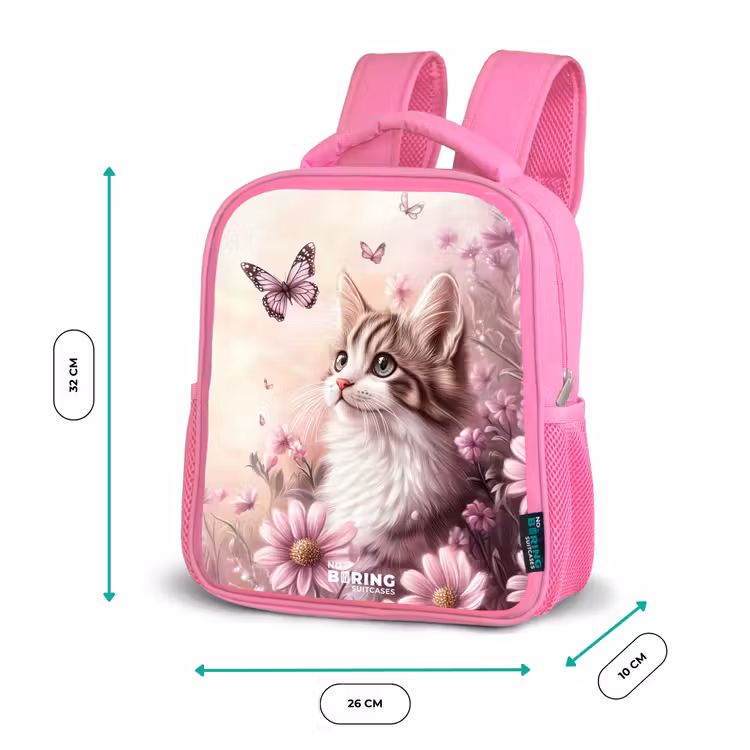 Rucksack Kind - Rosa - Katze - Lila - Schmetterlinge - Blumen — 4