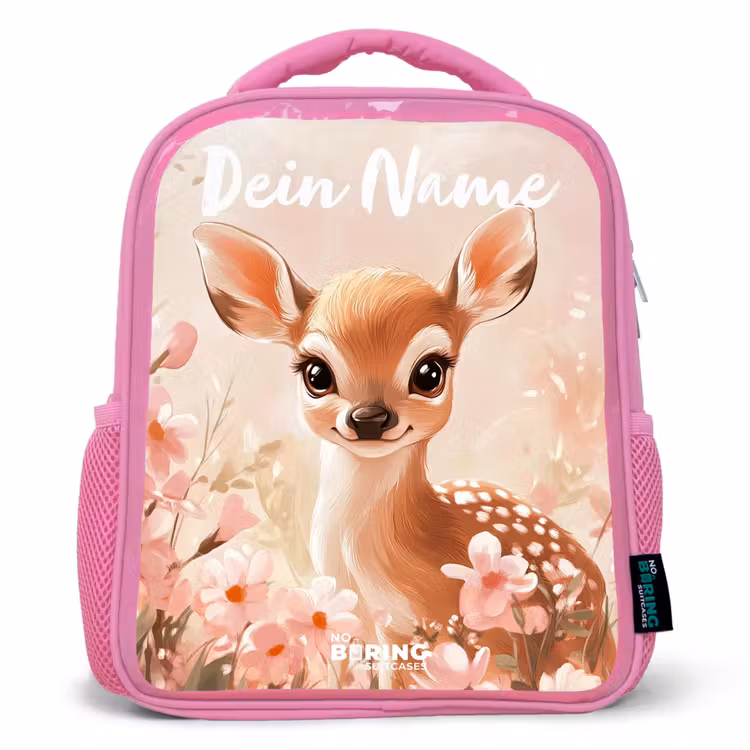 Rucksack Kind - Rosa - Hirsche - Blumen - Punkte - Rosa — 1