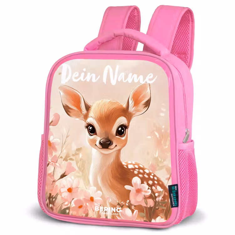 Rucksack Kind - Rosa - Hirsche - Blumen - Punkte - Rosa — 2