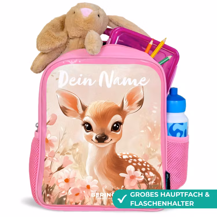 Rucksack Kind - Rosa - Hirsche - Blumen - Punkte - Rosa — 3