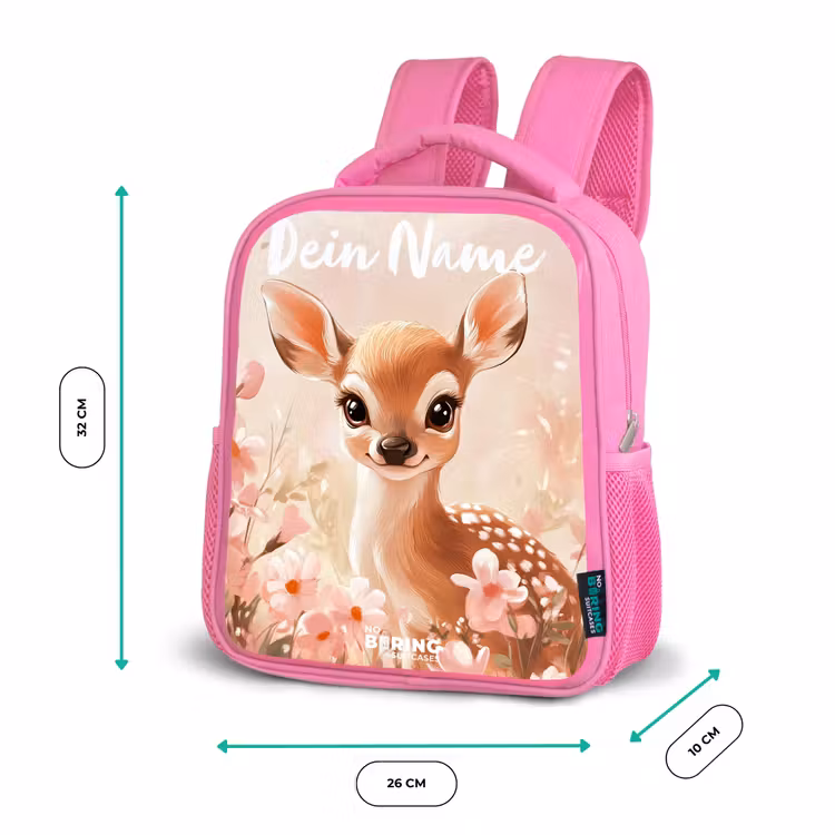 Rucksack Kind - Rosa - Hirsche - Blumen - Punkte - Rosa — 4