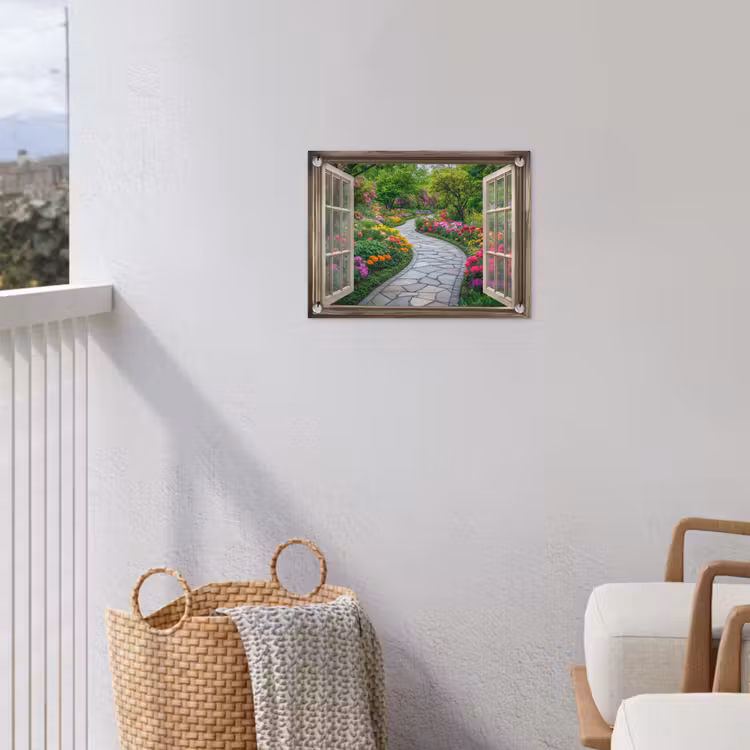 Gartenposter - Aussicht - Blumen - Gartenweg - Natur - Fenster — 5