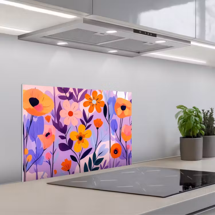 Spritzschutz Küche - Blumen - Bunt - Blätter — 1