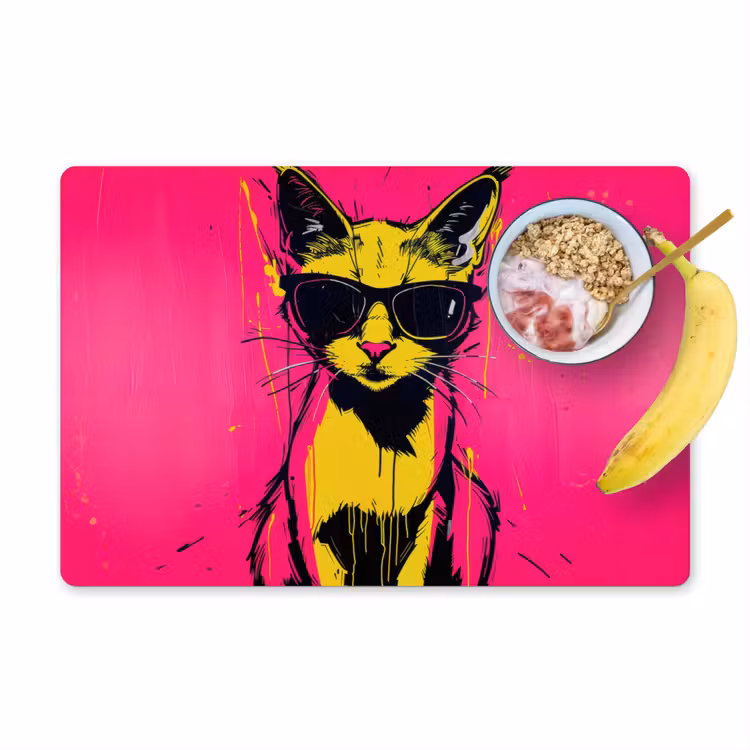 Tischset - 6 Stück - Katze - Kunst - Sonnenbrille - Rosa — 1