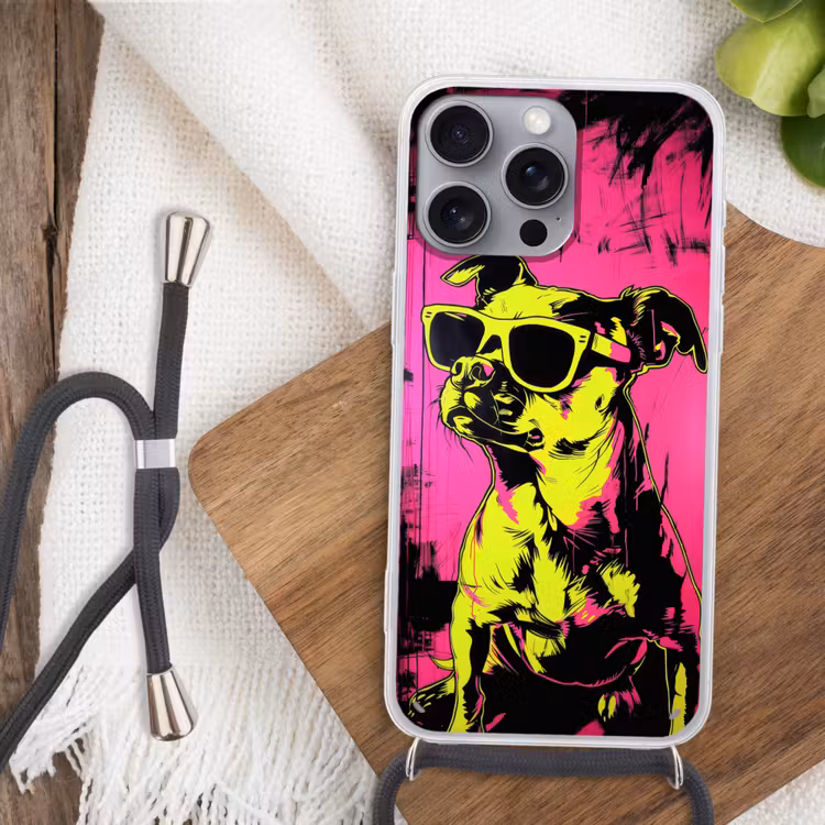 Handyhülle mit Band - Hund - Sonnenbrille - Rosa - Kunst — 3