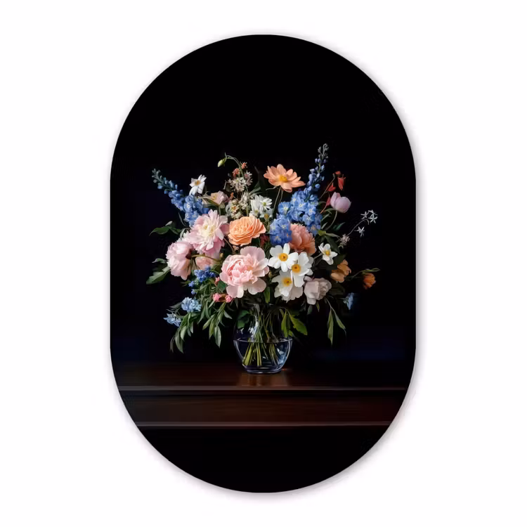 Glasbild Oval - Pastell - Blumen - Vase — 1