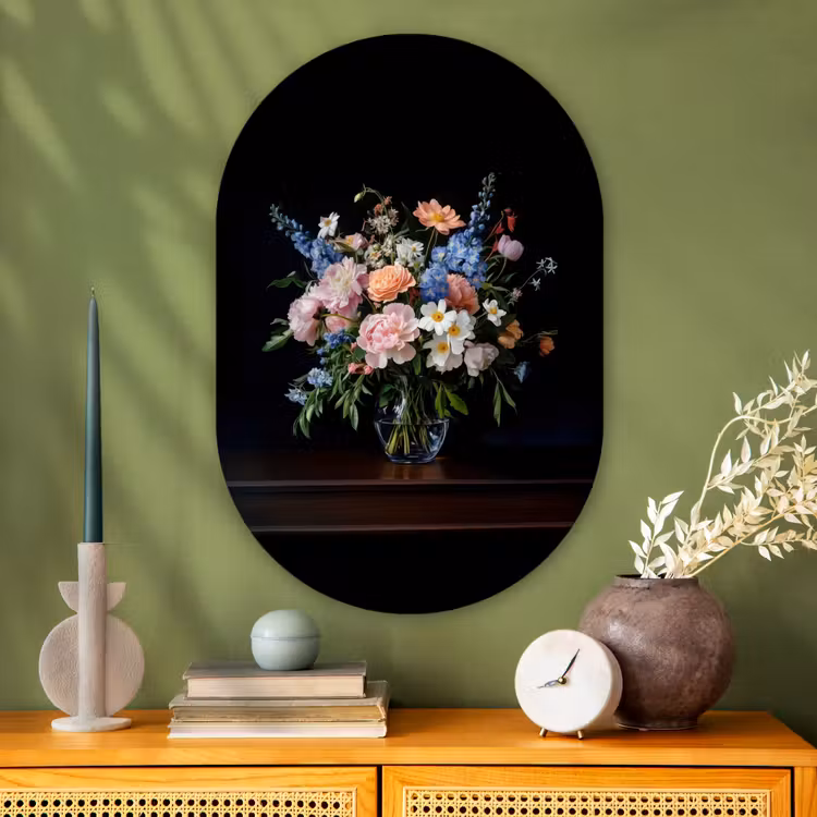 Glasbild Oval - Pastell - Blumen - Vase — 2