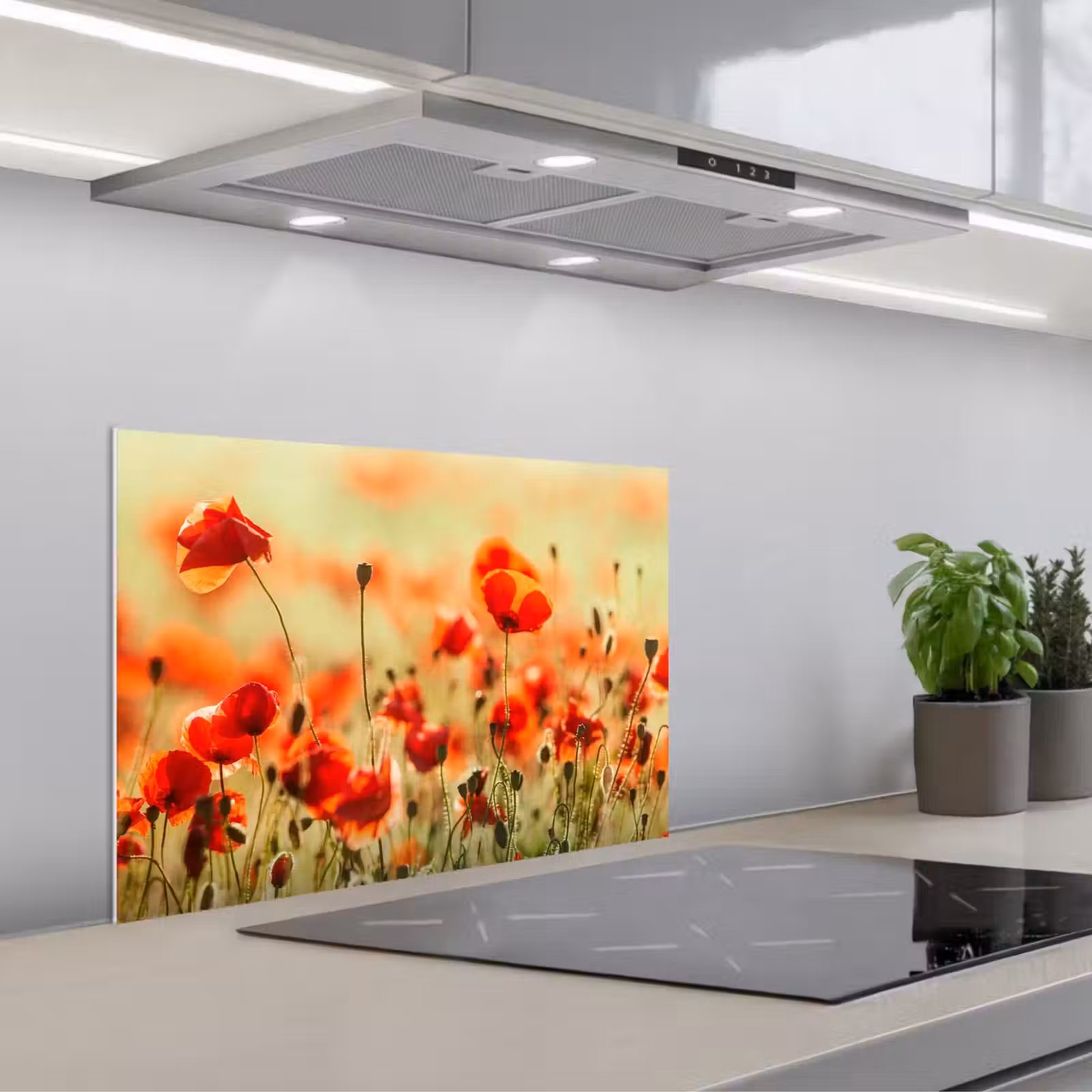 Spritzschutz Küche - Mohnblumen - Blumen - Rot - Blumenfeld — 1