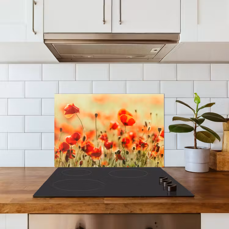 Spritzschutz Küche - Mohnblumen - Blumen - Rot - Blumenfeld — 4