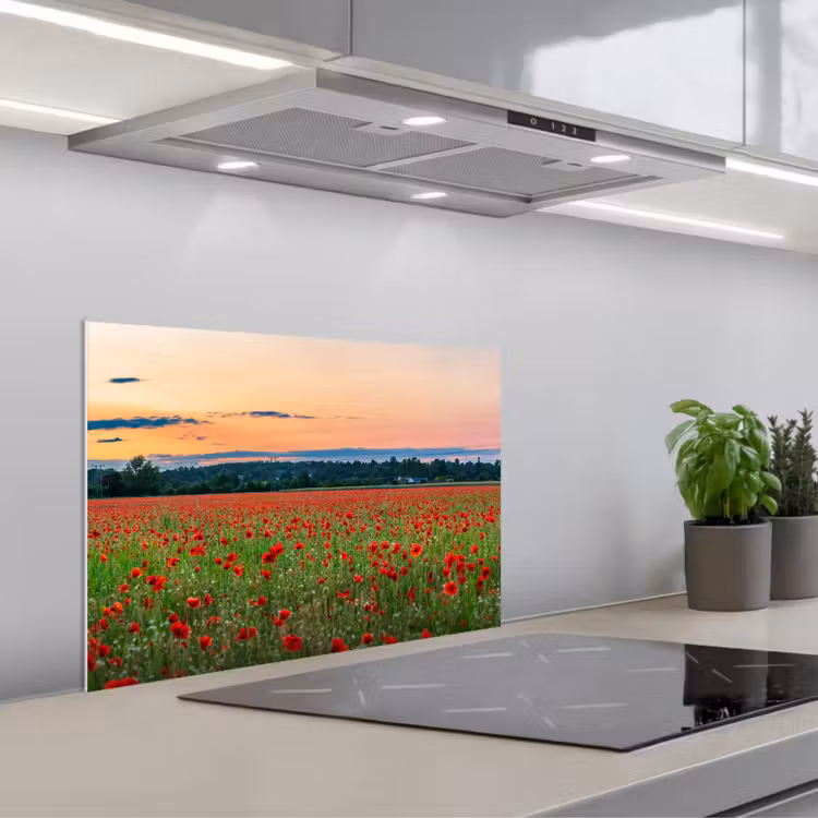 Spritzschutz Küche - Mohnblumen - Landschaft - Rot - Blumen — 1