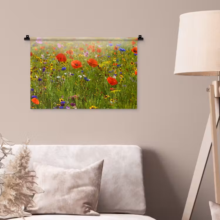 Wandteppich - Frühling - Blumen - Rot - Mohn - Gras - Grün — 2
