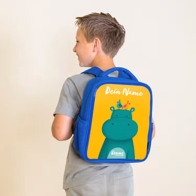 Kinderrucksack - Blau - Nilpferd - Vögel - Gelb — 5
