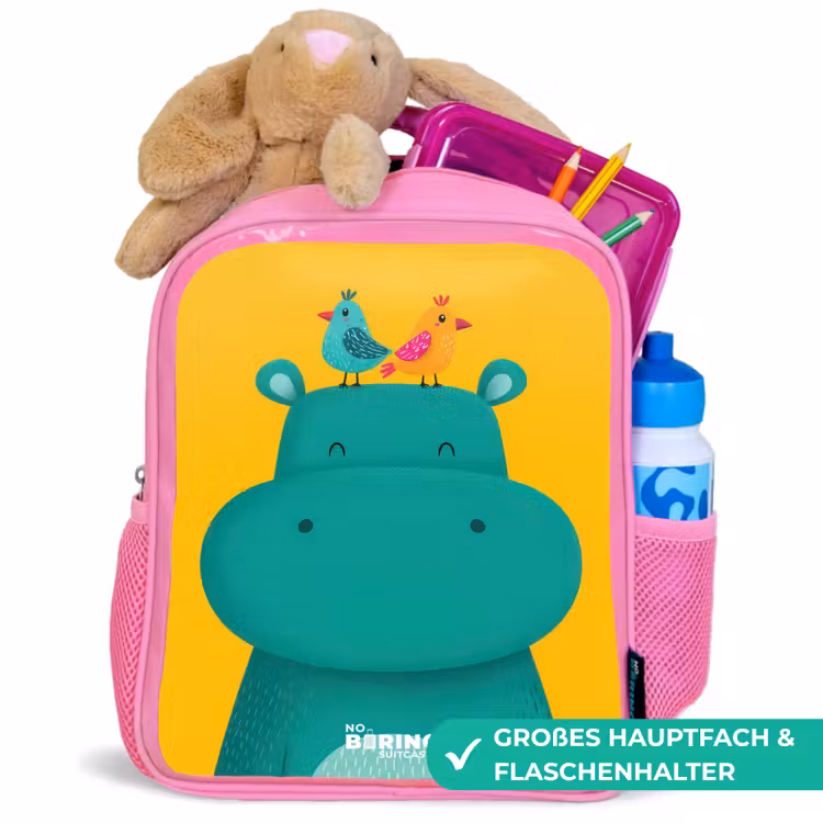 Rucksack Kind - Rosa - Nilpferd - Vögel - Gelb — 3