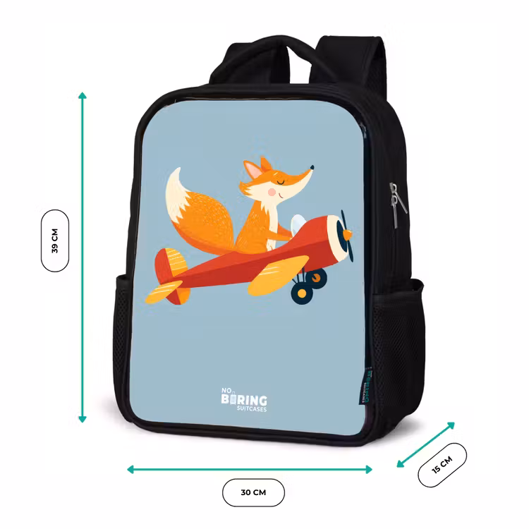 Kinderrucksack mit Namen - Schwarz - Fuchs - Flugzeug - Fliegen — 8