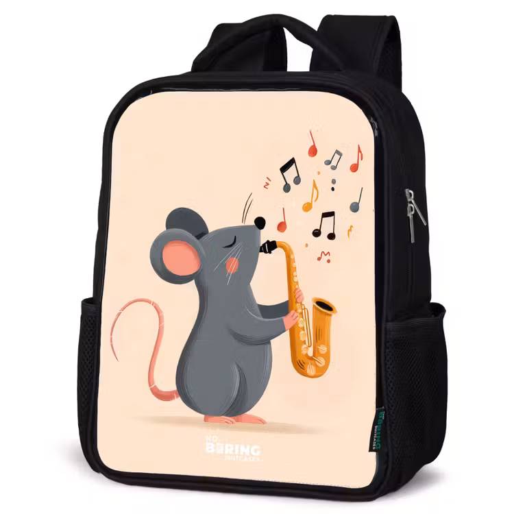 Kinderrucksack mit Namen - Schwarz - Maus - Saxophon - Musik — 6