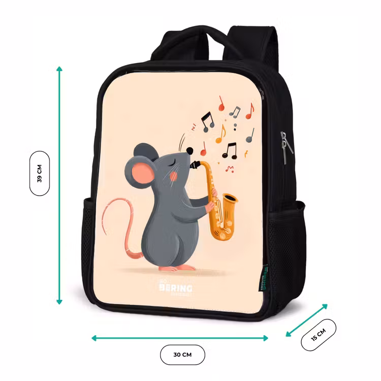 Kinderrucksack mit Namen - Schwarz - Maus - Saxophon - Musik — 8