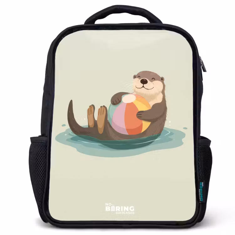 Kinderrucksack mit Namen - Schwarz - Otter - Strandball - Wasser — 1