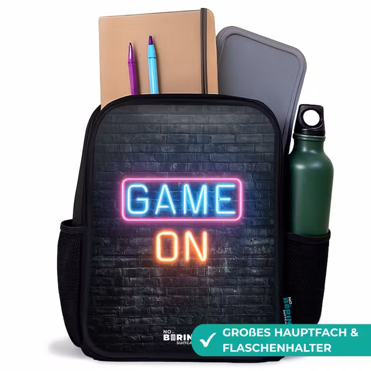 Kinderrucksack mit Namen - Schwarz - Spiel - Buchstaben - Neon — 10