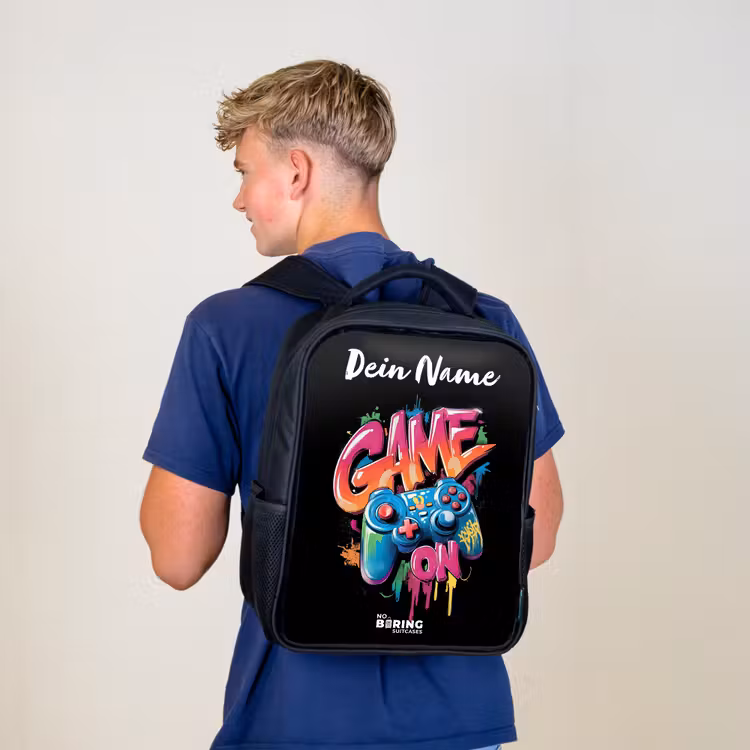 Kinderrucksack mit Namen - Schwarz - Controller - Spiel - Graffiti - Text — 5