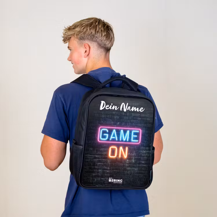Kinderrucksack mit Namen - Schwarz - Spiel - Neon - Wand — 5