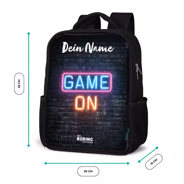 Kinderrucksack mit Namen - Schwarz - Spiel - Neon - Wand — 8