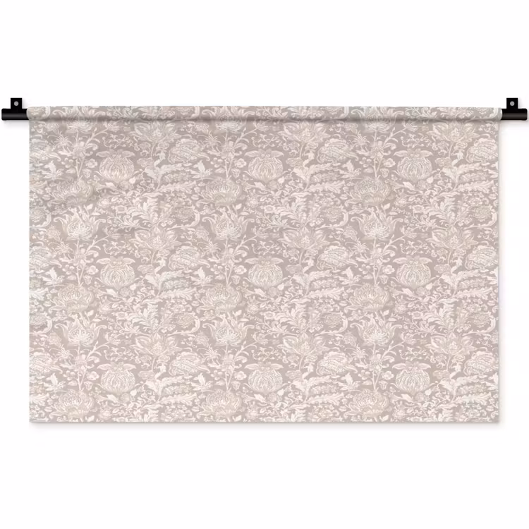 Wandteppich - Blumendruck - Grau - Creme — 1