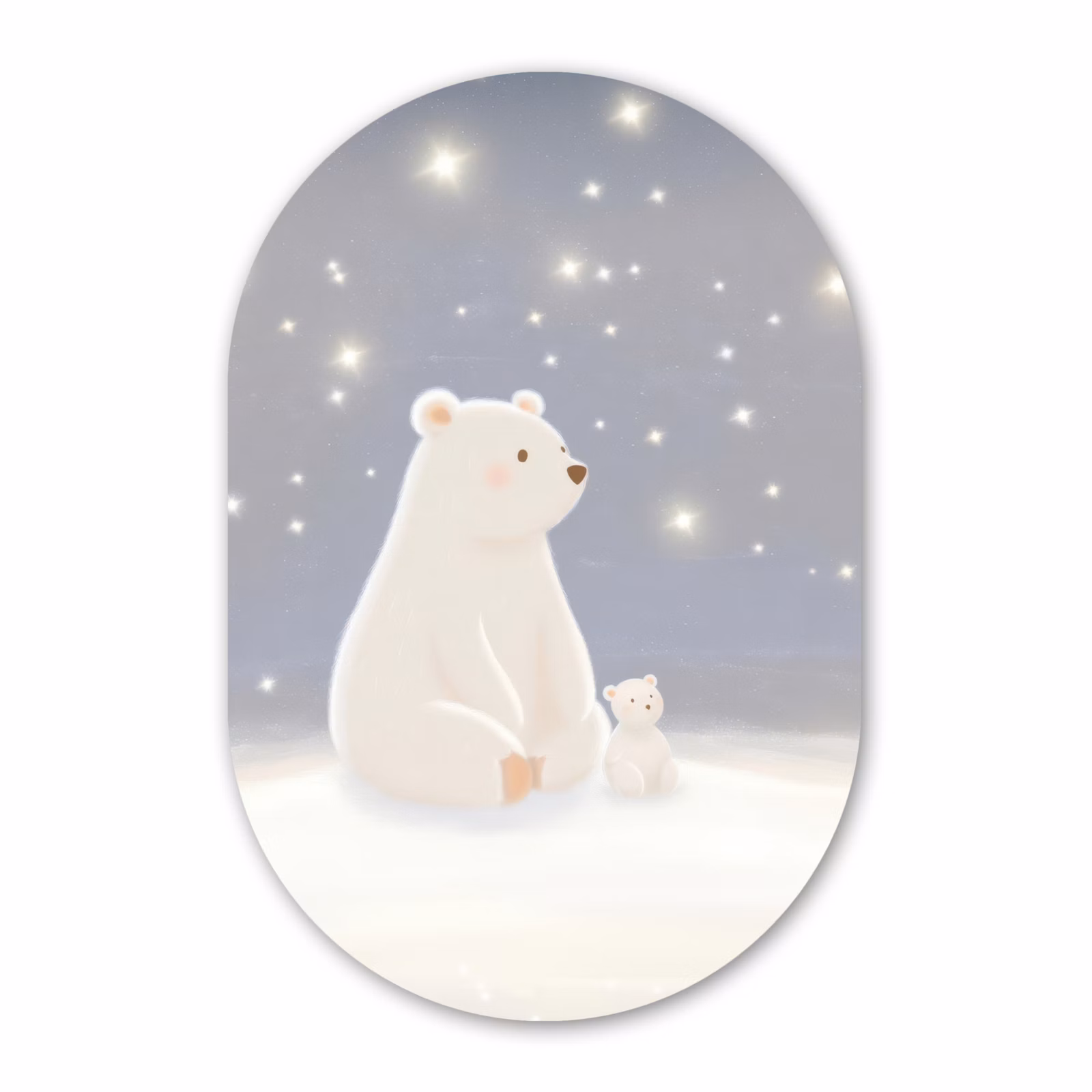 Alu-Dibond-Bild Oval - Eisbär - Schnee - Sterne - Blau — 1