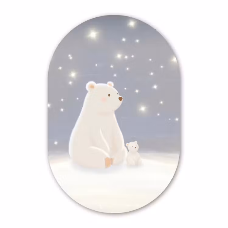 Glasbild Oval - Eisbär - Schnee - Sterne - Blau — 1