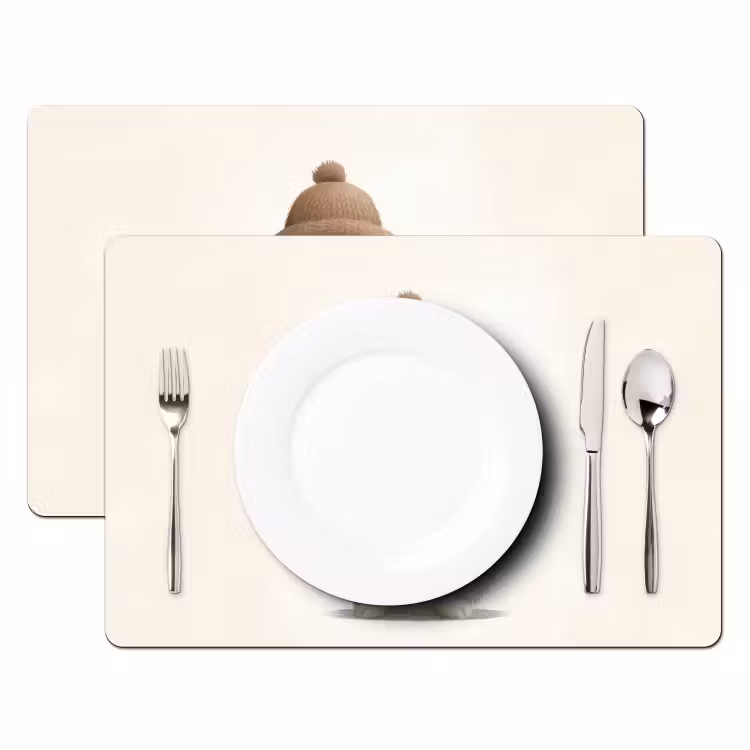 Tischset - 6 Stück - Kaninchen - Hut - Ohren - Beige — 2