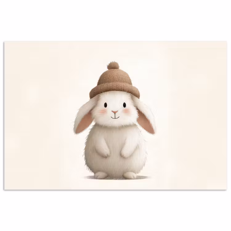 Poster - Kaninchen - Hut - Ohren - Beige — 1