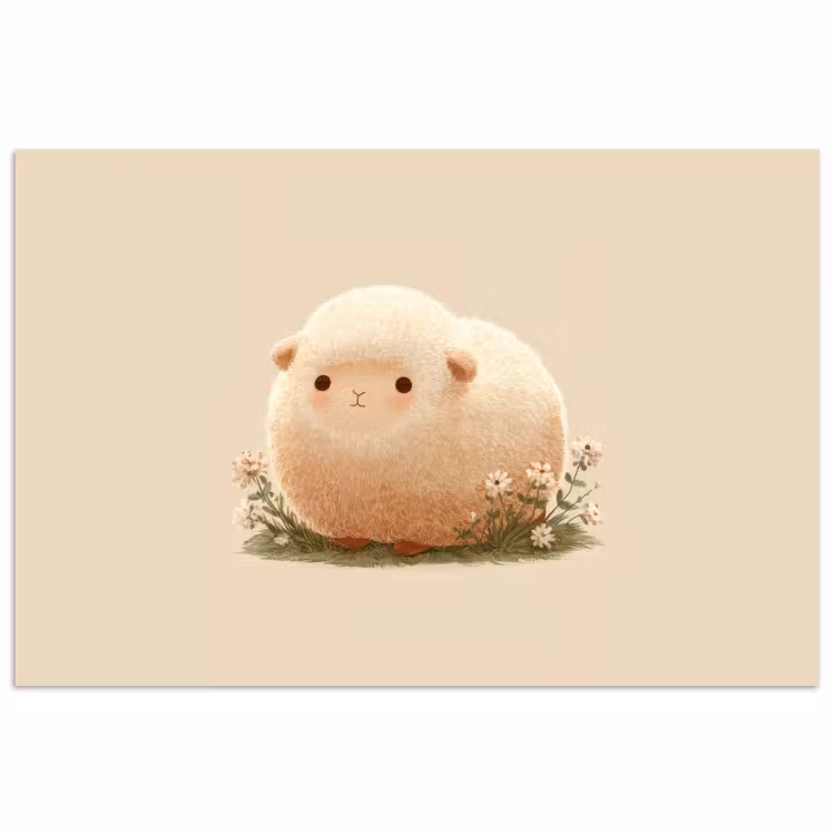 Poster - Schafe - Beige - Blumen — 1