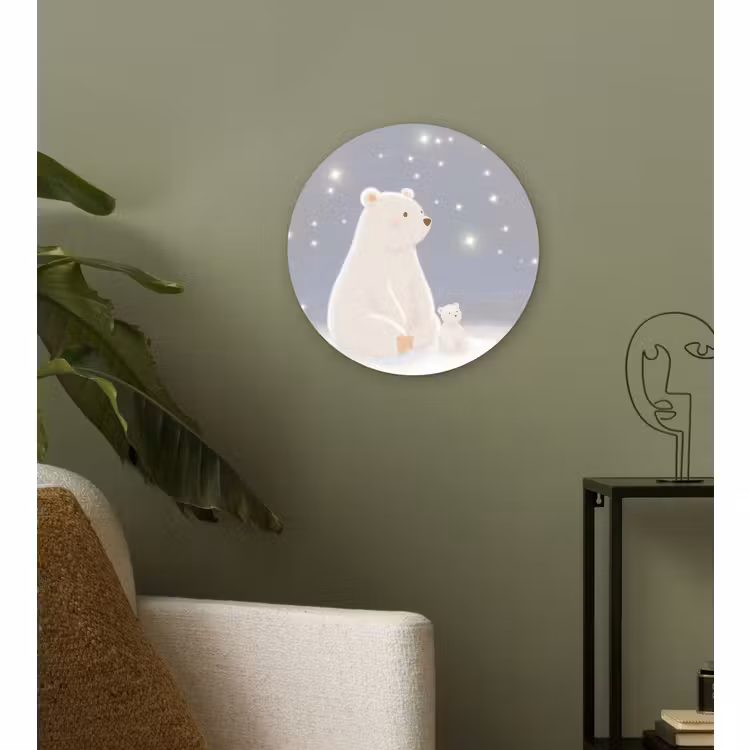 Glasbild Rund - Eisbär - Schnee - Sterne - Blau — 3