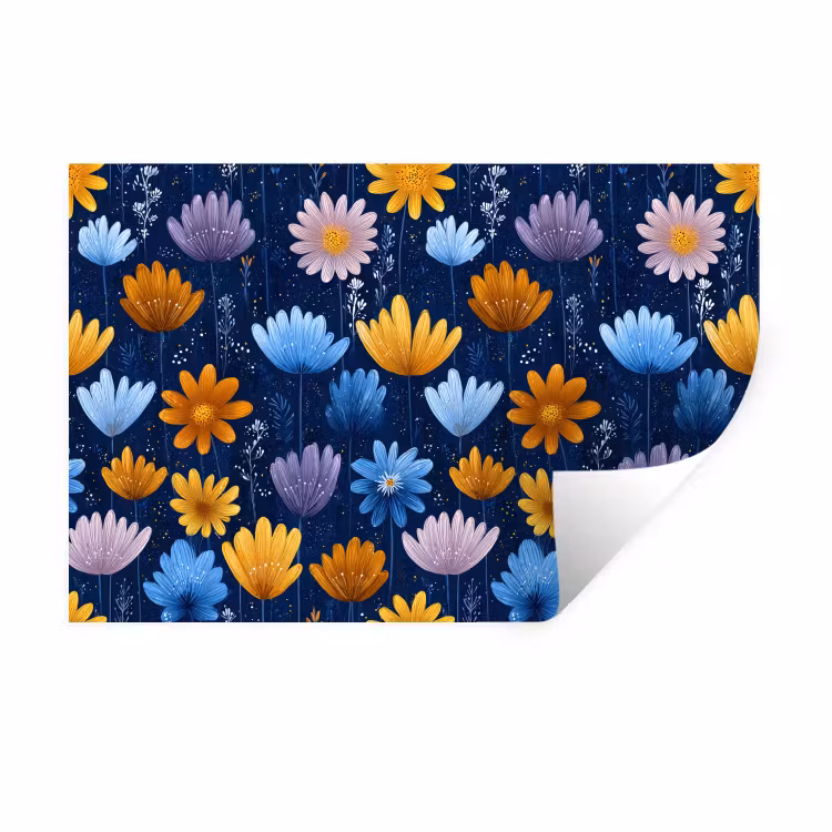 Wandtattoo – Blumen - Muster - Blau - Kontrast — 1