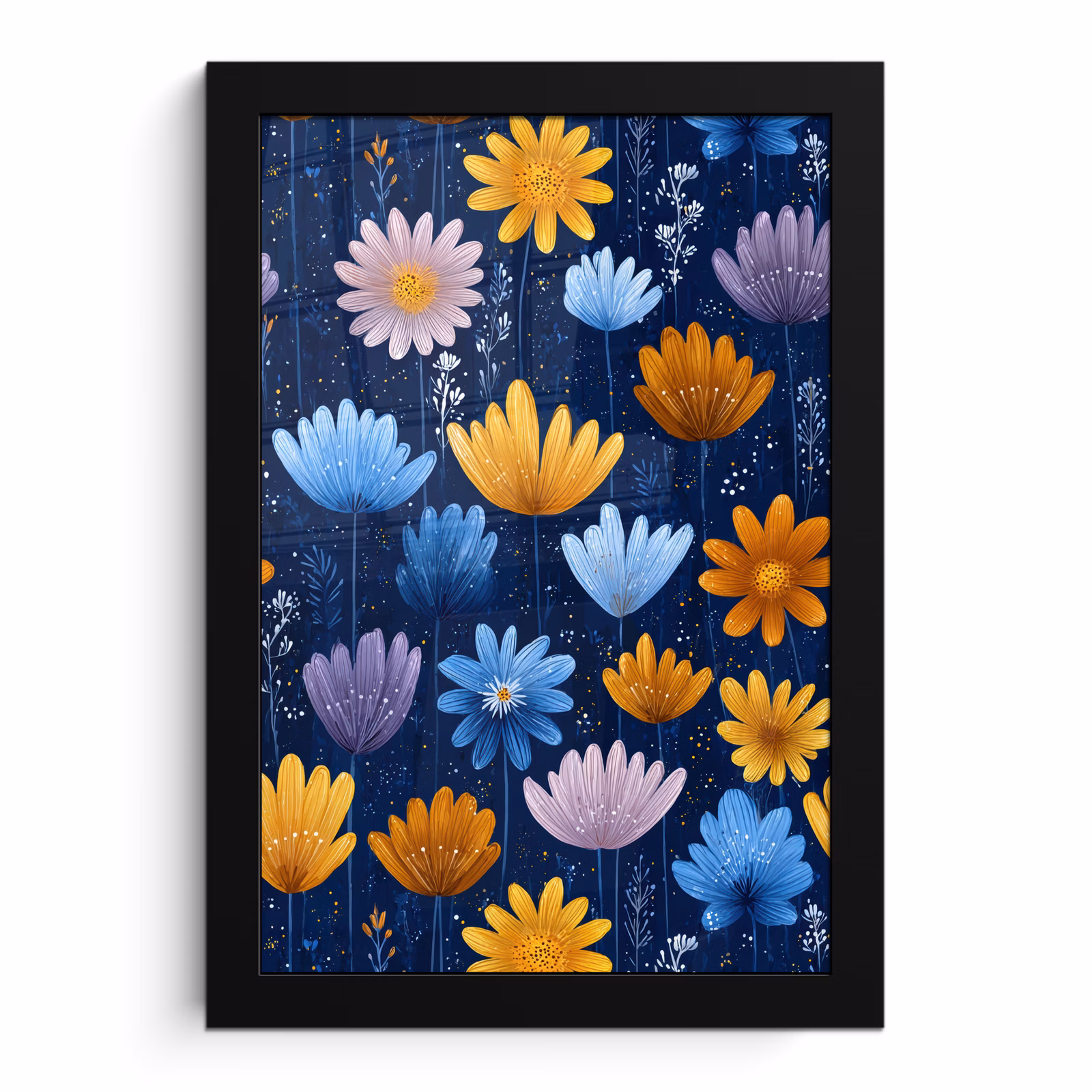 Bilder mit Rahmen - Blumen - Muster - Blau - Kontrast — 1