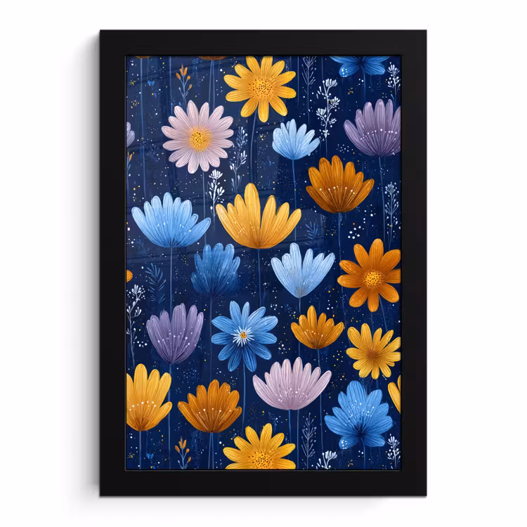 Bilder mit Rahmen - Blumen - Muster - Blau - Kontrast — 1