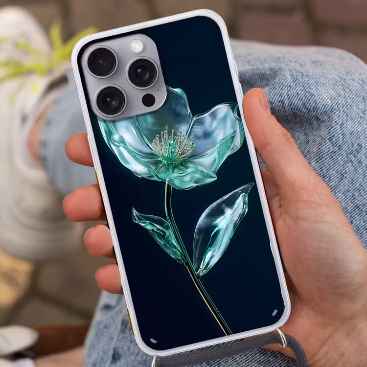 Handyhülle mit Band - Blätter - Blume - Gläser - Dunkelblau — 2