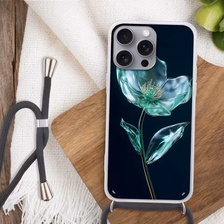 Handyhülle mit Band - Blätter - Blume - Gläser - Dunkelblau — 3