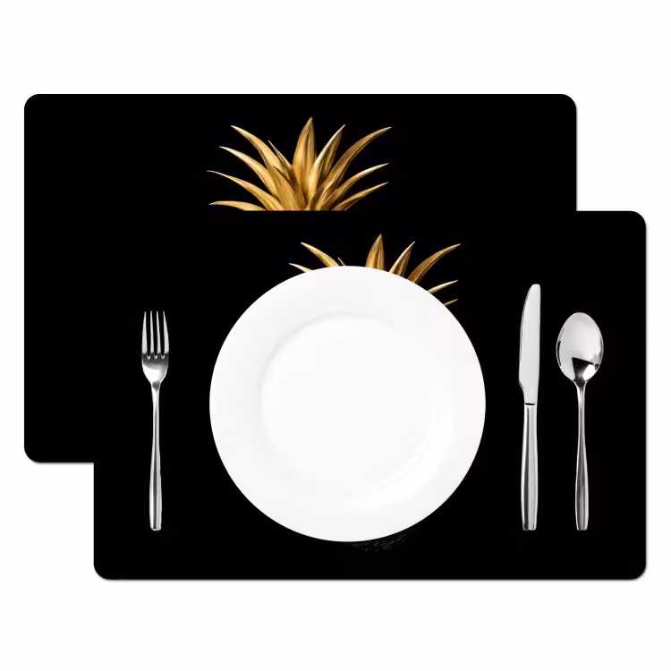 Tischset - 6 Stück - Ananas - Schwarz - Gold - Luxus — 2