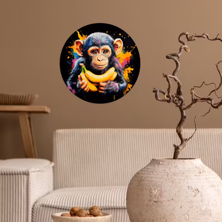 Runde Tapete - Affe - Graffiti - Farbenfroh - Bananen - Modern — 2